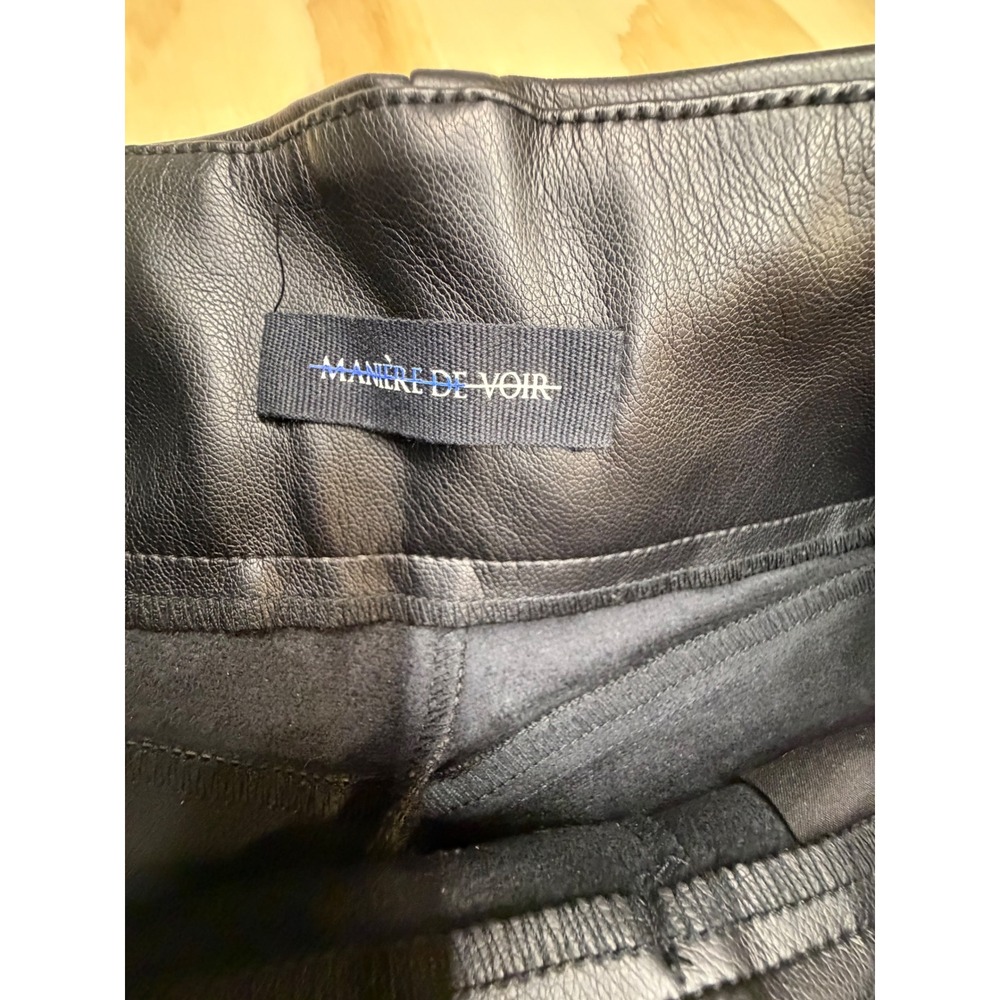 Maniere De Voir Black Faux Leather Flare Pants High Waist US 2 UK 6 EU 34 - Picture 3 of 12